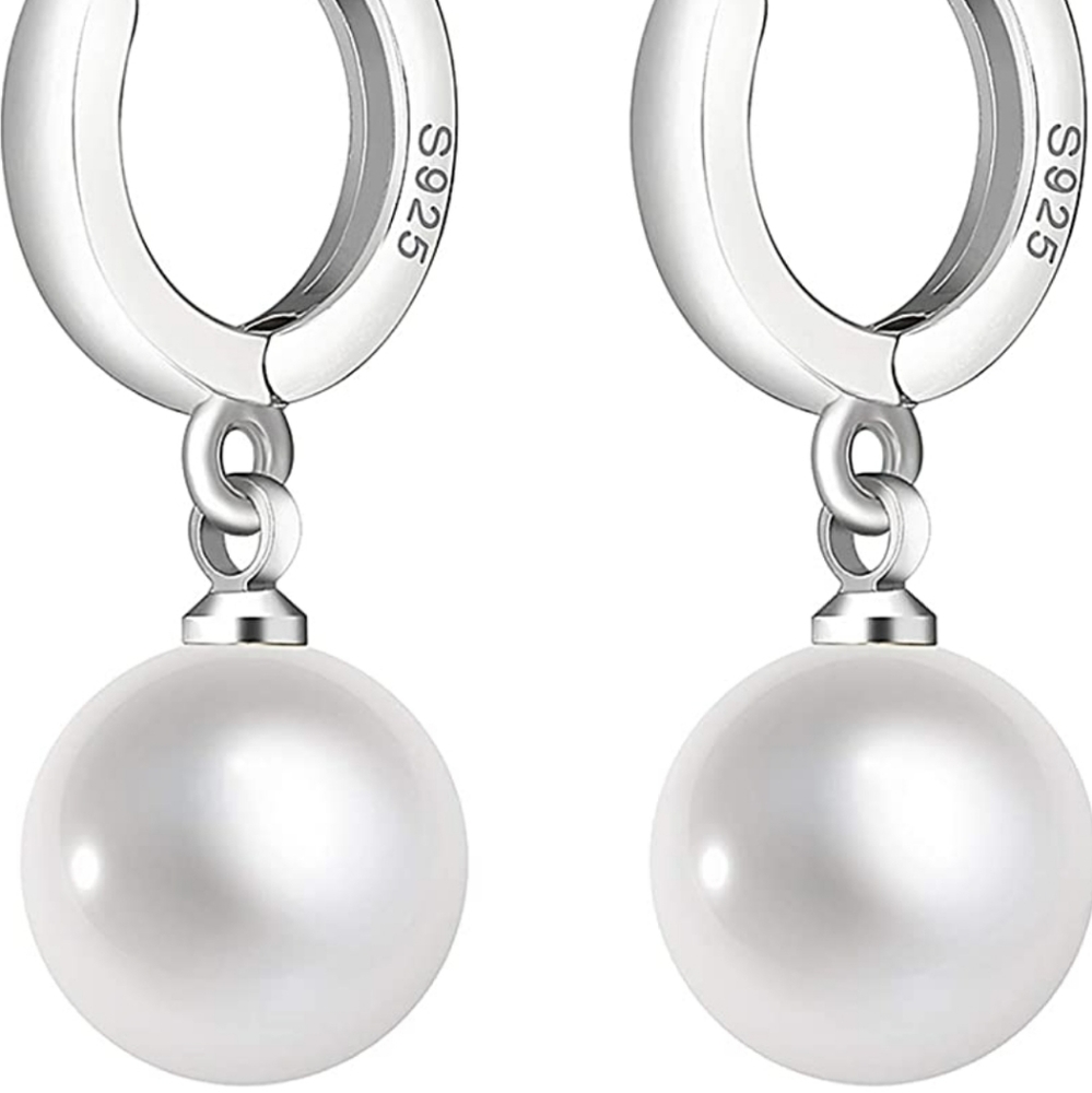 12mm Pearl Dangle Earrings in .925 Sterling Silver